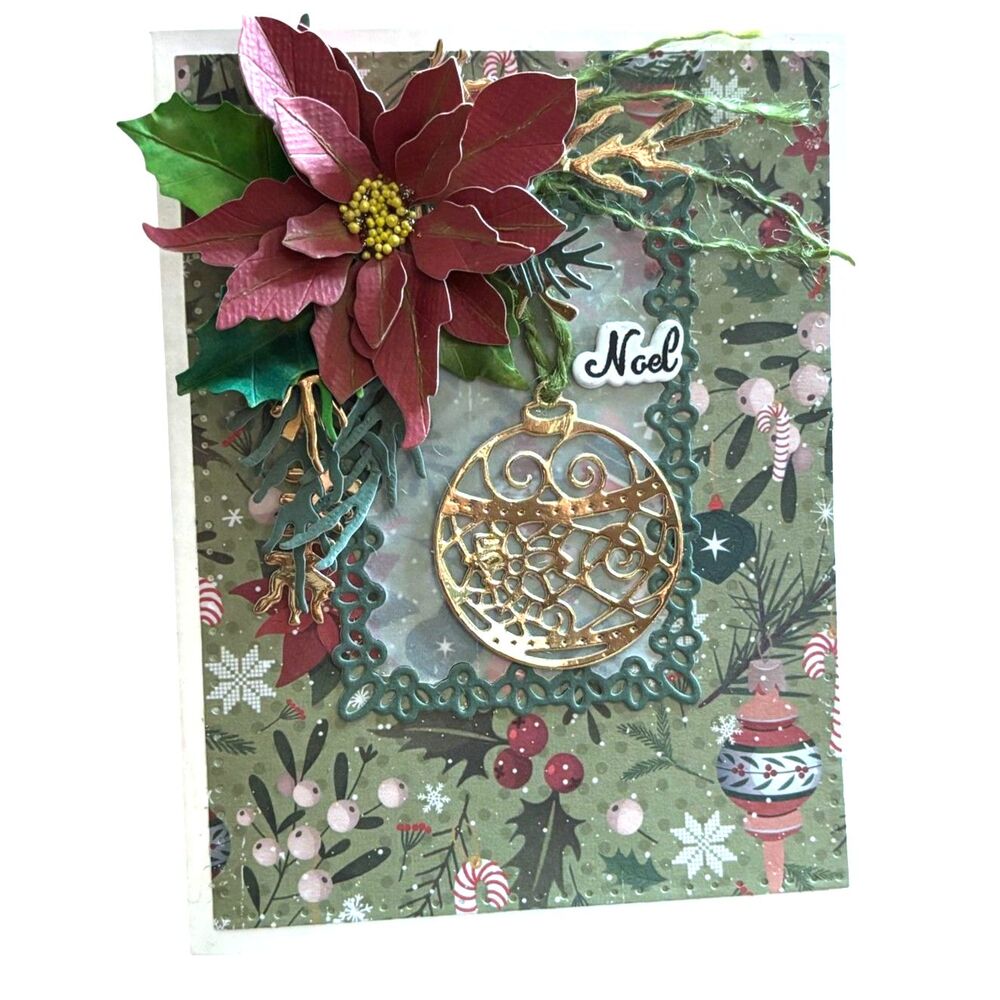 Handmade 3D Cardinal Christmas Card Gold Green Holiday Seasonal Greetings